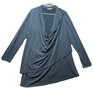 Chalet Et Ceci Size Large Drape Neck Tunic Wrap Top Asymmetric Teal Jersey Knit